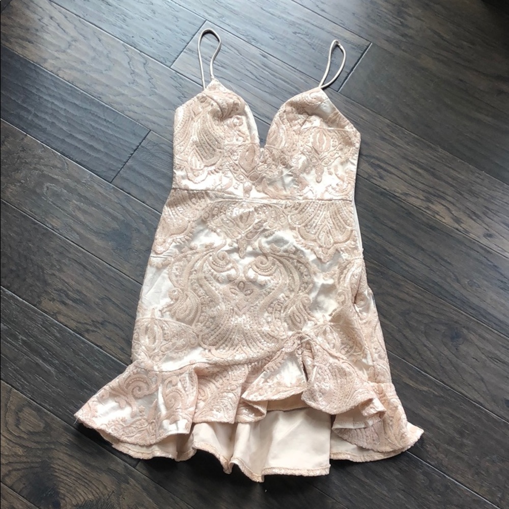 Champagne embellished mini dress
